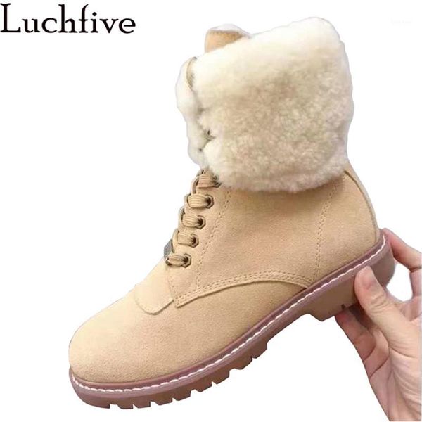 

boots winter snow women comfortable wool ankle apricot grey black suede leather high help lace up fur woman1