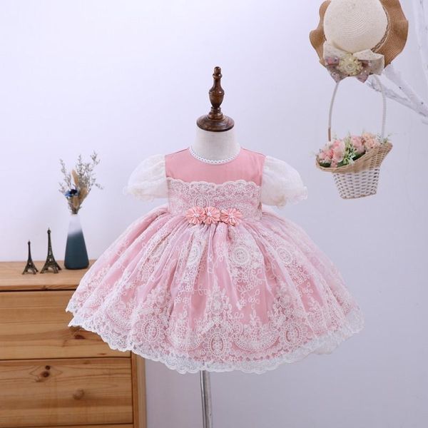 Menina criança espanhola lolita princesa vestido para bebê meninas bati-birthening rosa vestido de baile crianças roupas boutique 210615