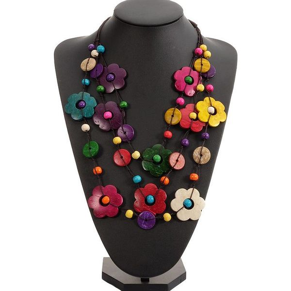 

pendant necklaces multicolor flower handmade chain for women wood bead long necklace ethinic bohemian statement layered, Silver