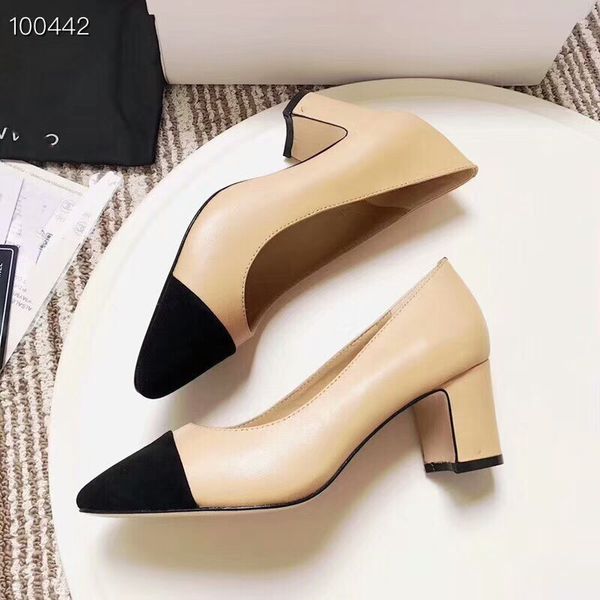 

spring new net red small fragrance thick heels high single shoes women, Black