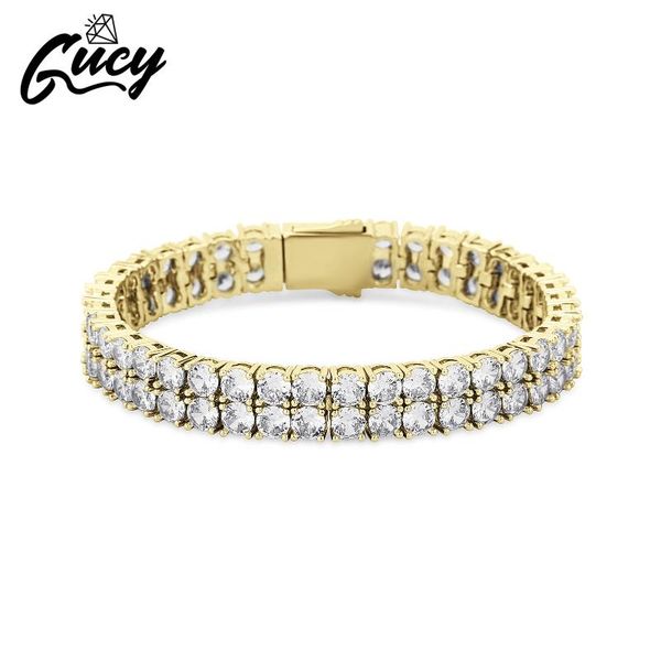

link, chain gucy hip hop bracelet 2 rows micro pave cubic zirconia tennis bracelets all iced out elegant style gift for wedding/birthday, Black