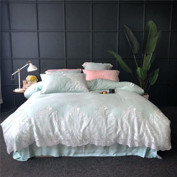 

bedding sets 4pcs luxury lace embroidery bed set double  king size duvet cover pillowcase sheet