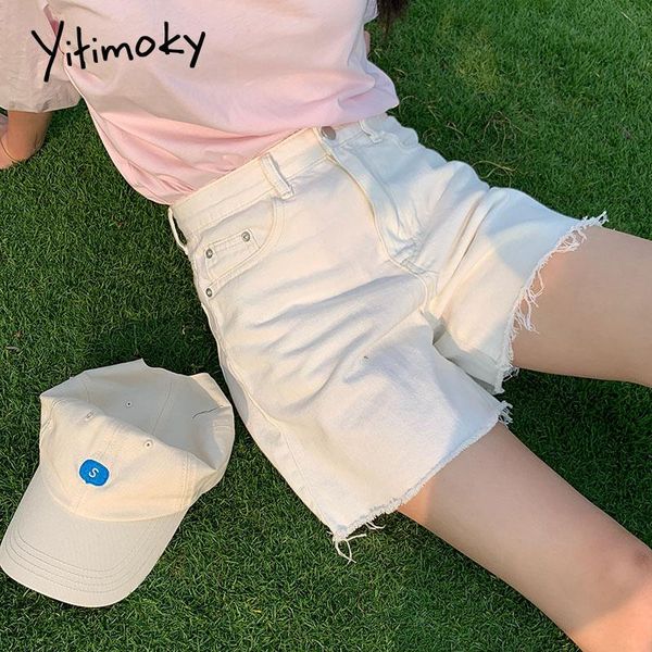 

women's shorts yitimoky high waisted jeans for women summer 2021 denim clothing booty sweatshorts fashion tassel white pink zipper, White;black
