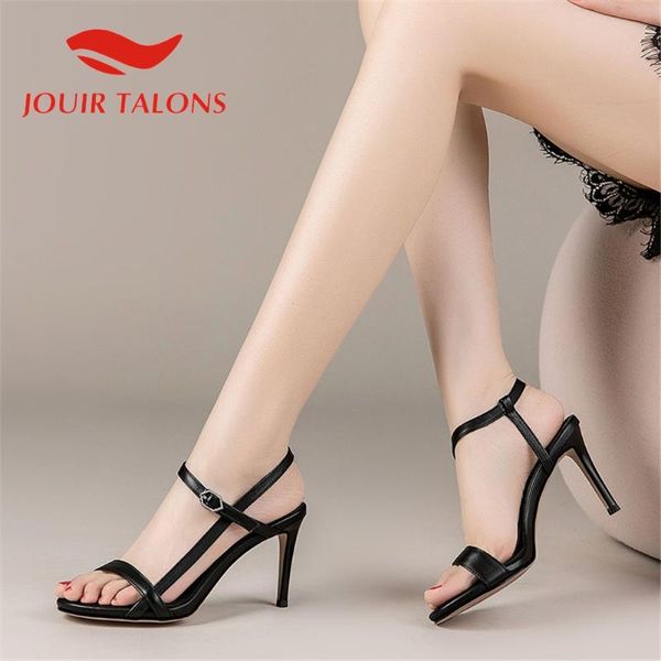 

2021 dropship genuine leather women sandals peep toe thin heels narrow band pumps summer casual woman shoes, Black
