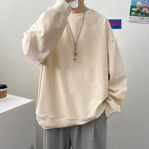

men's hoodies & sweatshirts simple design round neck sweatshirt men oversized loose streetwear pullover mens black beige pink