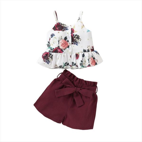 

summer 2pcs toddler infant kids baby girl casual dress outfits clothing set, White