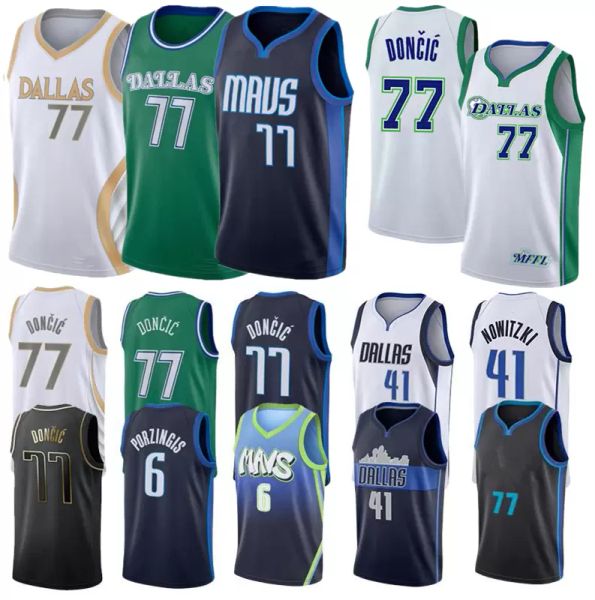

2022 75th luka vintage 77 doncic basketball jerseys dalla city dirk 41 nowitzki maverick edition kristaps 6 porzingis retro shirts blue jers, Black;red