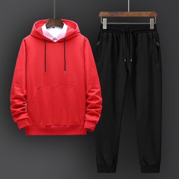 

men's tracksuits 2021men's suit sports autumn hooded casual knitted cotton sweater + closed running trousers, Gray
