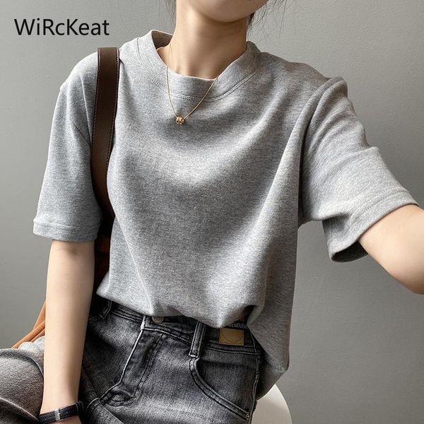 

wirckeat cotton oversized t shirt women summer loose tee shirts short sleeve korean for 2021 o neck women's t-shirt, White