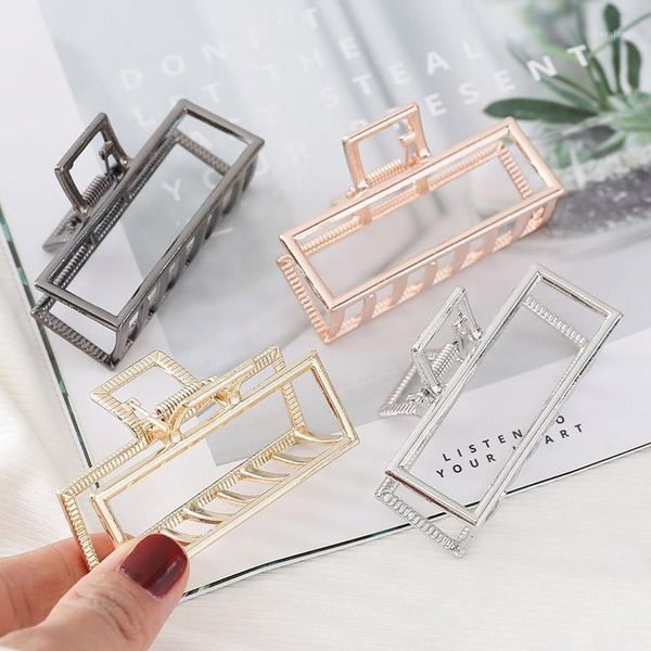 

metal large hair claw clip non-slip hollow rectangle geometry jaw for women girls headwear accessories1