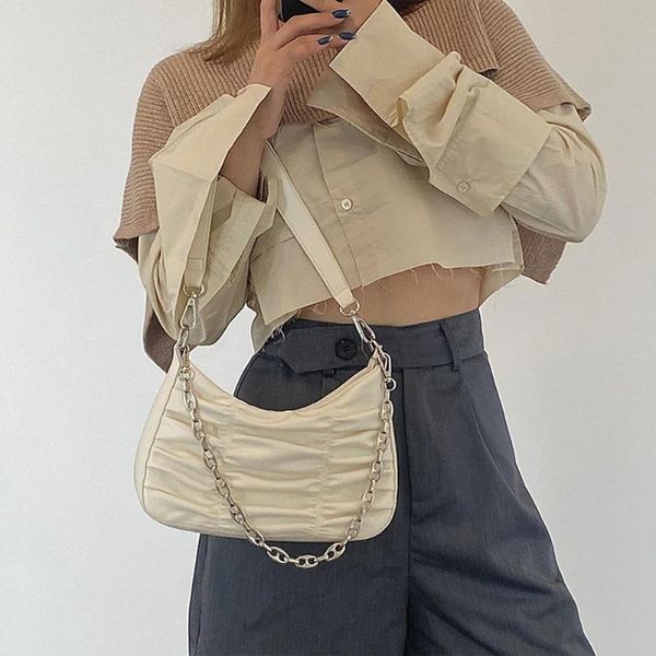 

fashion chain underarm purse female pu pleated shoulder handle bag handbag simple daily bags