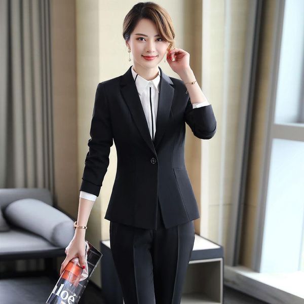 

formal ladies black blazer women business suits with pant and jacket sets work wear office uniform styles women's two piece pants, White
