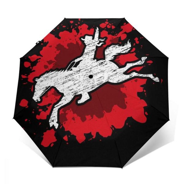 

umbrellas automatic umbrella rain women three-folding cowboy bucking horse jumping windproof female waterproof parasol