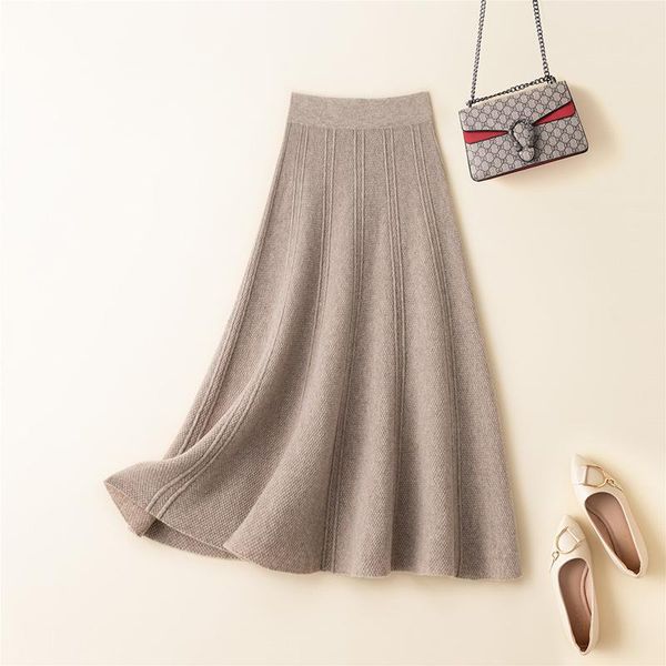 

pure color wool knitted skirts female in paragraph show thin posed a word skirt umbrella pleated, Black