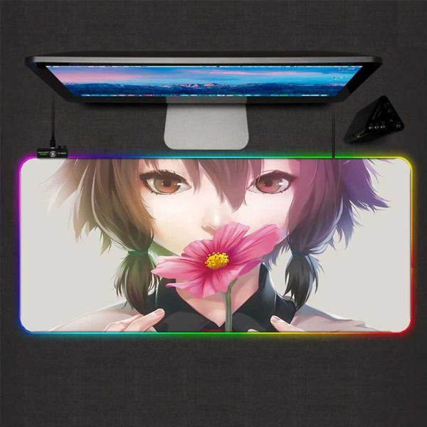 

mouse pads & wrist rests xgz animation pad rgb cute girl with flower led backlight large computer for deskkeyboard and 300x800cm