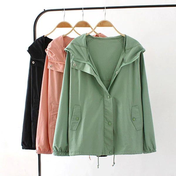 

women's jackets 2021 oversize short coat women hooded trench spring fall korean solid color windbreaker casual zipper outerwear 194, Black;brown