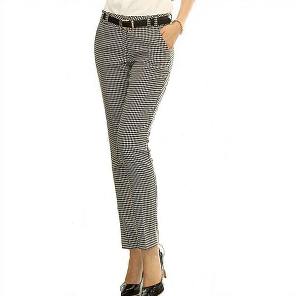 

spring summer autumn women slim casual pants work wear career houndstooth pants straight pencil pants women trousers female 210319, Black;white