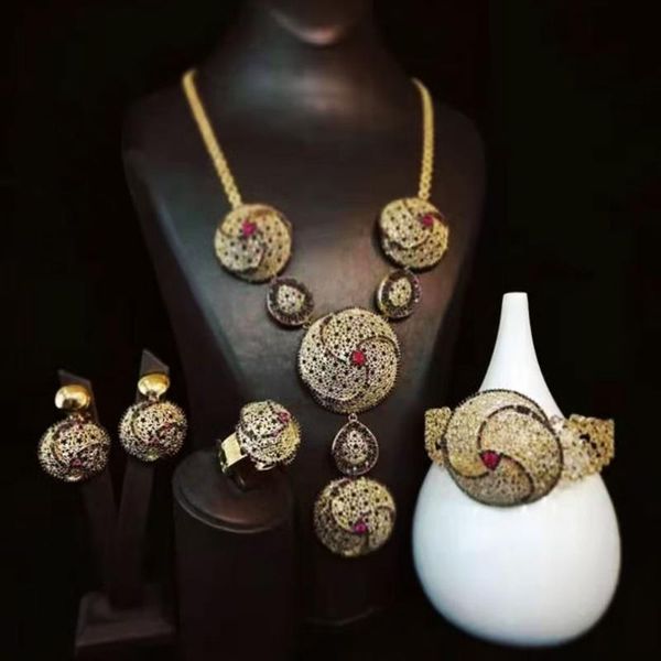 

earrings & necklace godki hollow round 4pcs luxury nigerian jewelry set for women wedding cubic zircon dubai bridal earring bangle ring, Silver