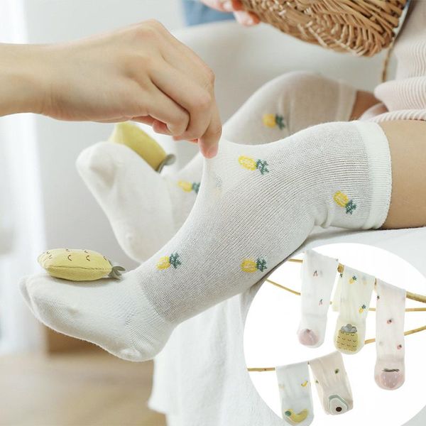 

summer cute born baby mesh cotton knee high socks infant toddler girls soft casual fruit breathable thin long princess sock, Pink;yellow
