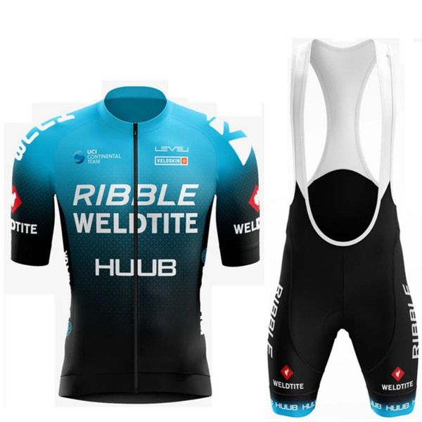 

racing sets huub 2021 pro team summer cycling jersey clothing bicycle bike downhill breathable quick dry shirt men short sleeve set, Black;blue