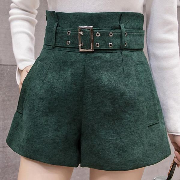 

women's shorts 2021 outono e inverno de cintura alta mulheres elegantes calcas pernas largas curtas bolsos com, White;black