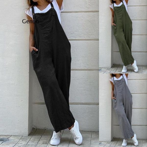 

women suspender rompers overalls vintage cotton jumpsuits playsuits long pockets wide leg pants combinaison oversize women's, Black;white