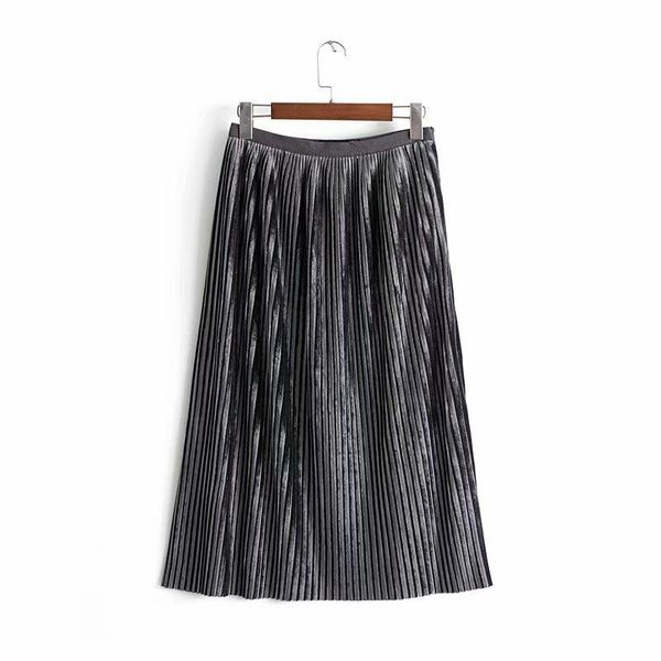 

skirts asds women personality velvet midi faldas mujer elastic waist vintage female casual wear chic mid calf skirt wqz54634, Black