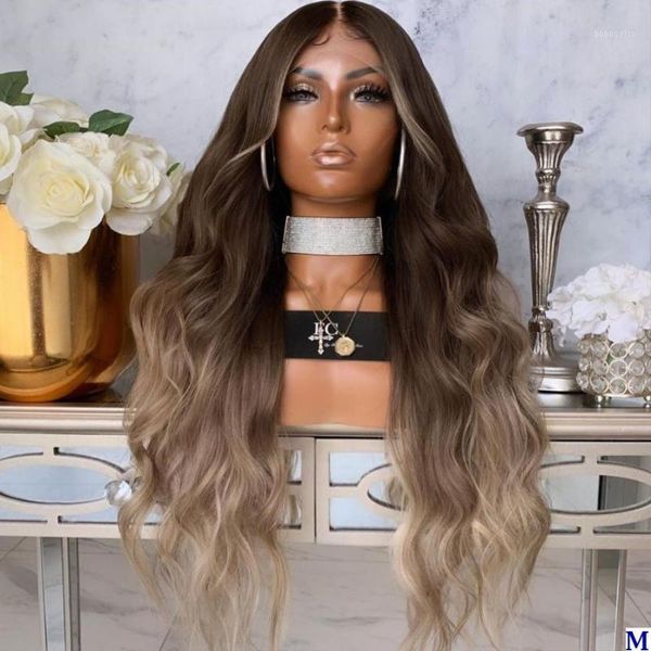 

ombre body wave silk base lace front human hair wigs for black women glueless 180density full remy bleached knots1, Black;brown