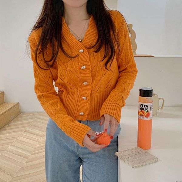 

women's knits & tees zottsoz casual loose sweater cardigan korean harajuku knitwear jacket women hollow out short french vintage knitte, White