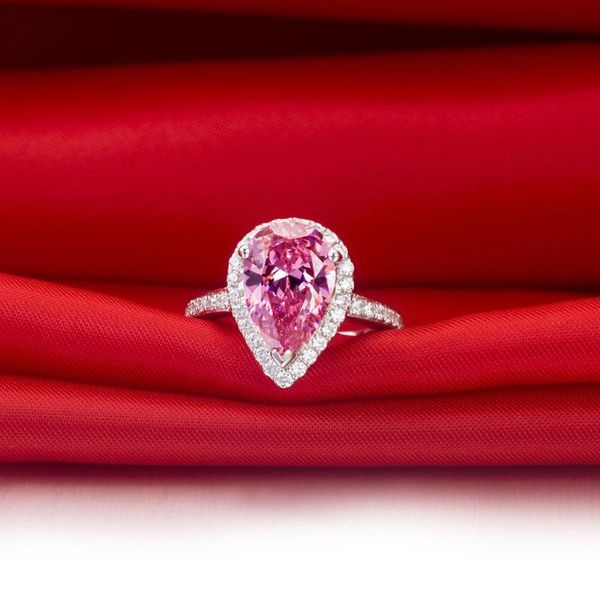 

cluster rings 2ct pear cut pink diamond ring for women 925 sterling silver fancy christmas gift her, Golden;silver