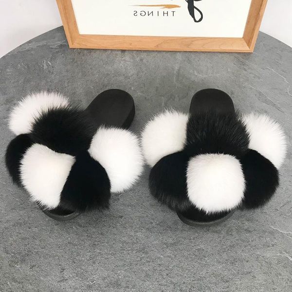 

fur ball home flat bottomed slippers women wear sandals fashion color, Black