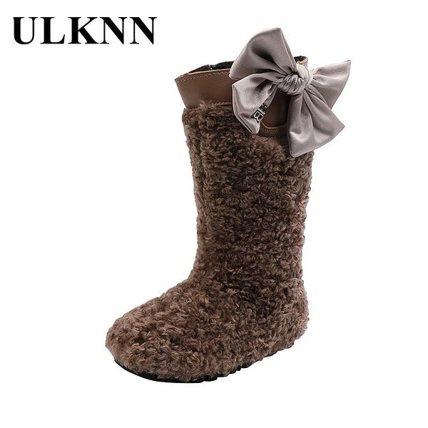 

girls princess boots kids winter snow autumn bow footwears for children warm cotton zipper students solid color, Black;grey