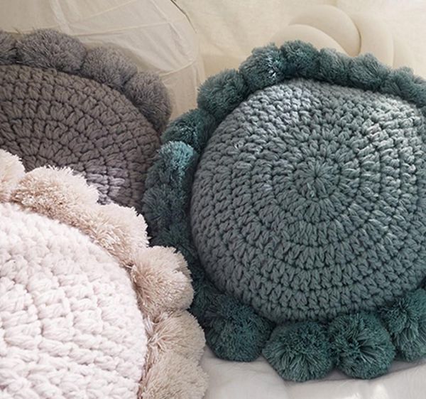 

pillow scandinavian style round pillow, back support, lovely knitting ball year, room home decoration, coffee shop, 42cm