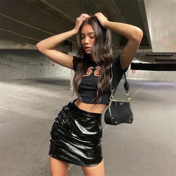 

women's t-shirt 2021 summer women round neck short sleeve knitting tshirt female clothing dragon pattern printed tshirts casual tee, White