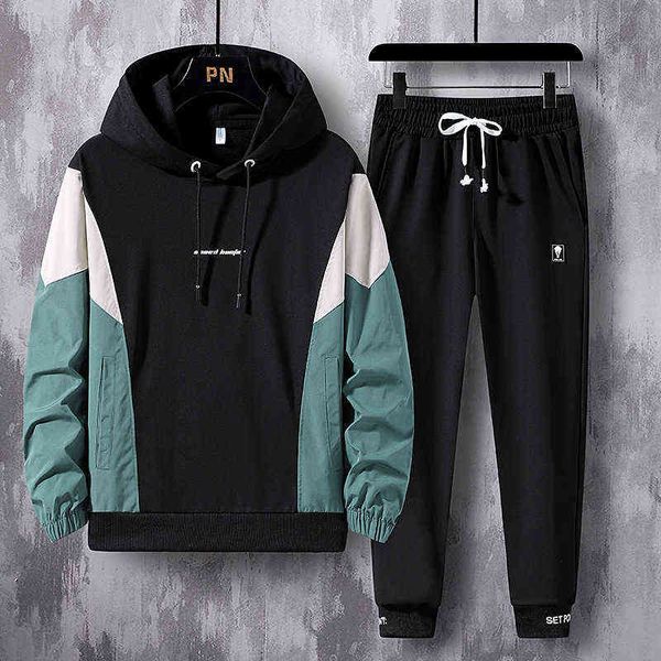 

spring autumn men's set hooded sports suit male harajuku hip pop tracksuit casual hoodies streetwear suits fashion korea style, Gray