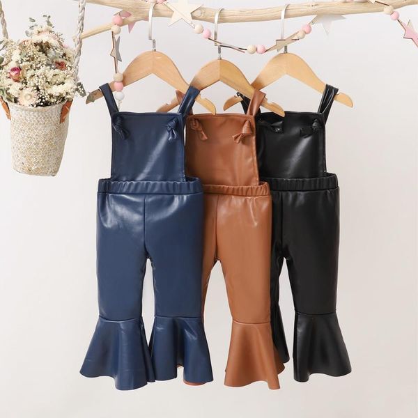 

jumpsuits baby pu jumpsuit flared kids overalls pabts solid color casual style high waist version autumn clothing, Blue