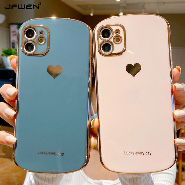 Amore Cuore di placcatura del telefono Custodie per iPhone 12 13 Mini 11 Pro XS Max x XR 7 8 6 6S PLUS SE Case Silicone Soft IMD Back Cover