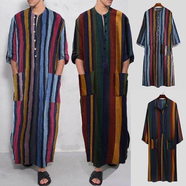 

ethnic clothing men's dress shirts real linen cotton nightgowns large bathrobe short-sleeved robe caftan holiday beach man muslim kafta, Red