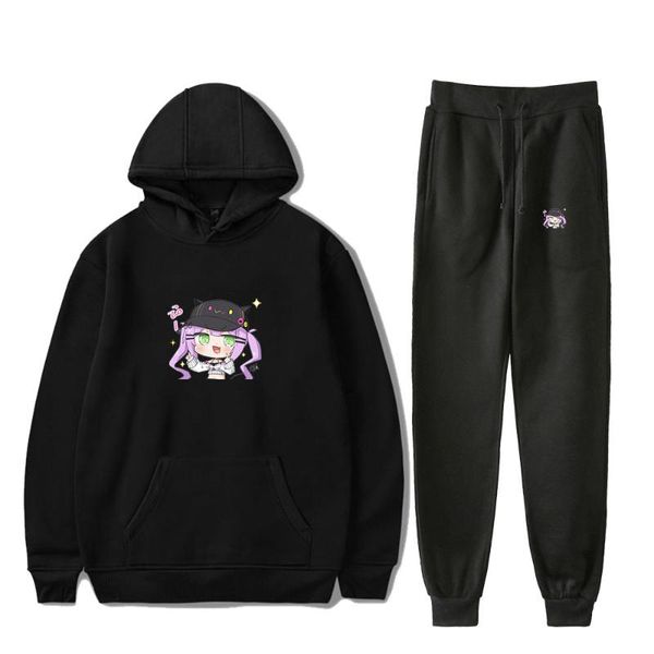 

men's tracksuits hololive vtuber tokoyami towa print fall suit hoodies sportswear hooded ankle banded pant two piece set street clothes, Gray
