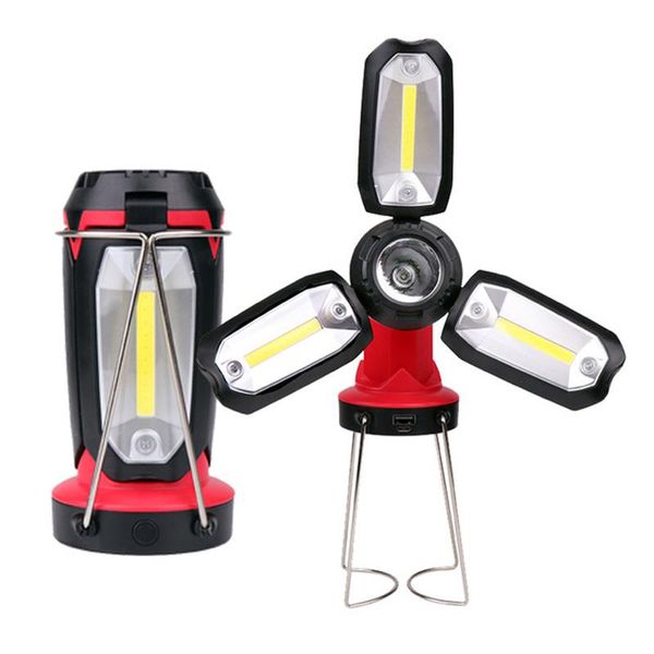 

rechargeable cob work light led camping hiking emergency multifunction fan for kids car repairing tent fish torches