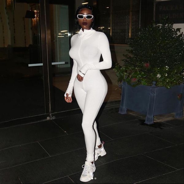 

women's jumpsuits & rompers solid full sleeve skinny turtleneck slim autumn women zipper long fitness bodysuit, Black;white