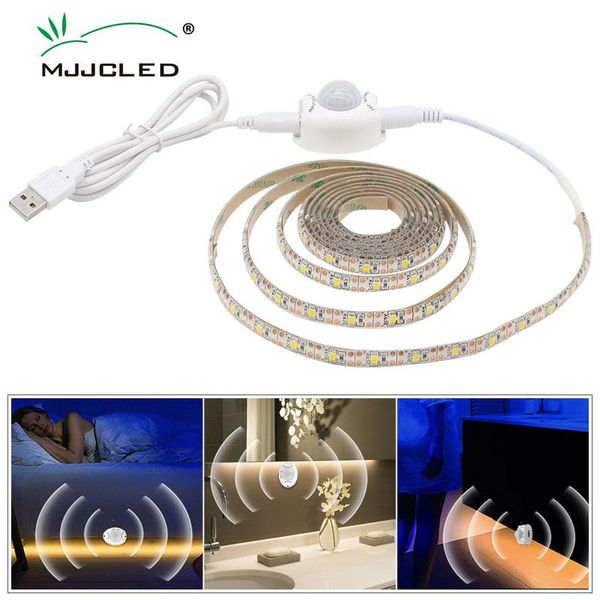 

0.5m-3m usb motion sensor led strip light cupboard wardrobe bed lamp waterproof ip65 warm white flexible 5v tape strips