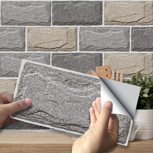 

wallpapers stone texture wall stickers retro oil-proof waterproof tile sticker for kitchen bathroom ground house decoration