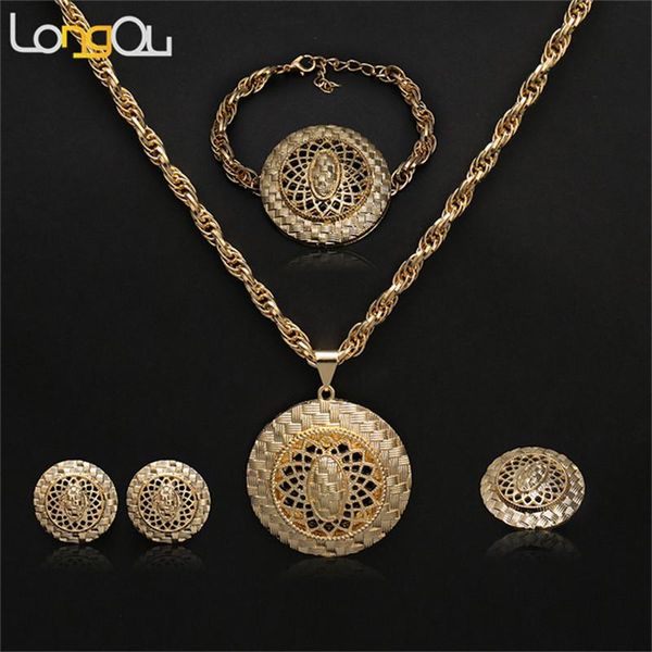 

earrings & necklace women jewelry sets dubai unique design mix gold-color round pendant set.wear very comfortable, not fade, Silver