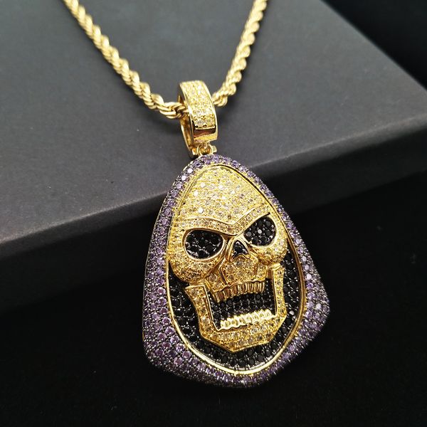 

gold bling purple black diamond skeleton pendant mens chain necklace hip hop iced out cubic zirconia balentine day jewelry gifts for guys, Silver