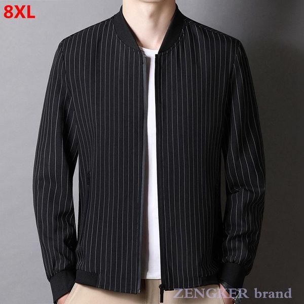 

men's jackets autumn male 7xl 8xl youth plus size baseball collar jacket striped curve men clothing oversized, Black;brown