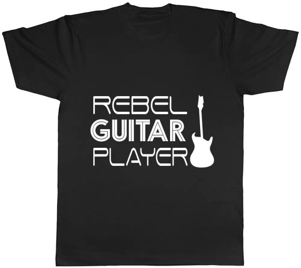 

Rebel Guitar Player Mens Womens Ladies Unisex T-Shirt, White;black