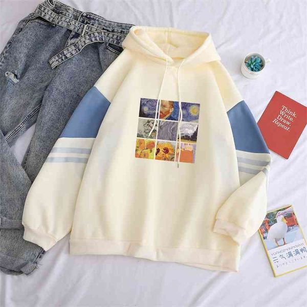 

reclaim winter fleece van gogh olive trui fat loose women hoodies harajuku contrast color sweatshirt female, Black