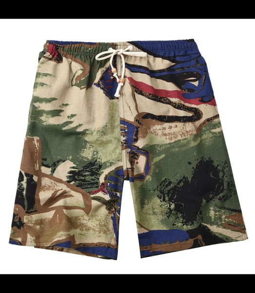 

2021 soccer shorts summer style cotton and linen printed big pants beach men's loose dzeko eee222, Black;red