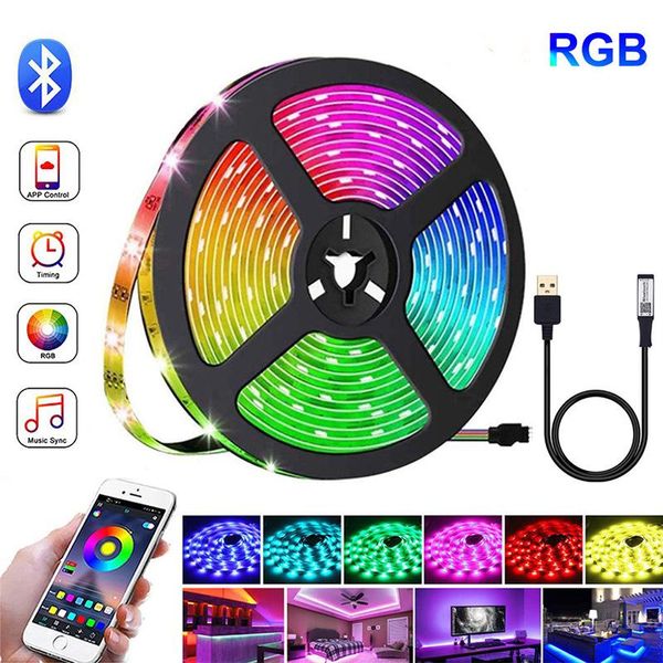 Полоски полоски светильника USB Bluetooth RGB 5V Lights Гибкая светодиодная лента лента 5m10m качественная инфракрасная инфракрасная дистанционная полоска IP20